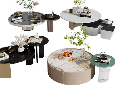 现代圆形拼接茶几3d模型 现代圆形拼接茶几