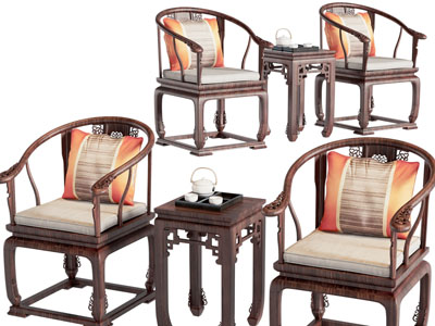 中式实木圈椅 扶手椅子 边几