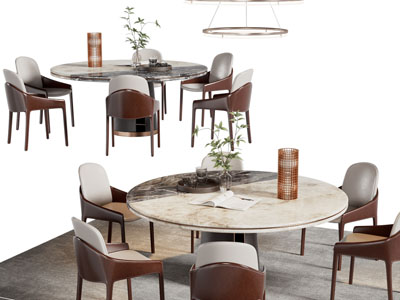 现代圆形餐桌椅组合3d模型 现代圆形餐桌椅组合