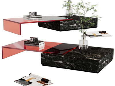 现代长方形拼接茶几3d模型 现代长方形拼接茶几