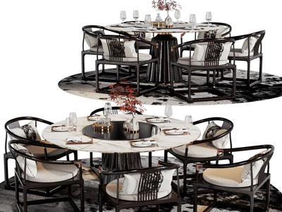 新中式圆形餐桌椅组合3d模型 新中式圆形餐桌椅组合