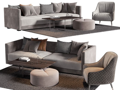 现代布艺双人沙发 休闲椅子和茶几组合