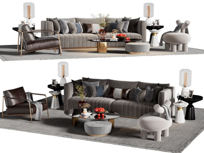 现代布艺多人沙发 休闲椅子和茶几组合