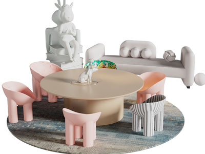 现代儿童桌椅组合3d模型 现代儿童桌椅组合