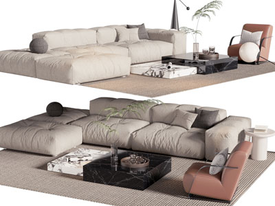 现代布艺转角多人沙发 休闲椅子和茶几组合