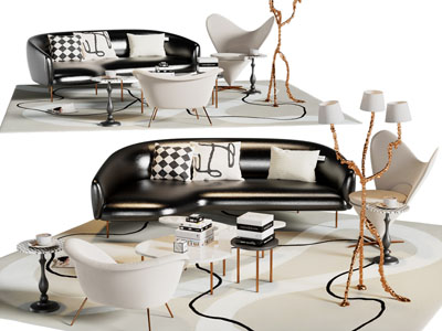 现代多人沙发 休闲椅子和茶几组合