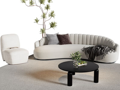 现代多人沙发 单人沙发和茶几组合