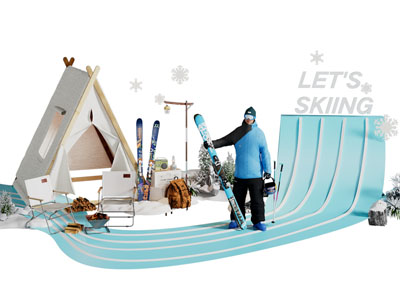 现代户外滑雪营地美陈