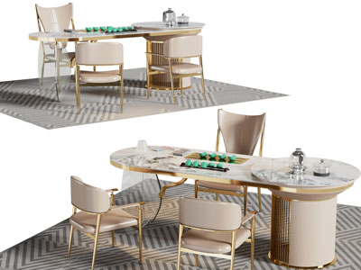 新中式茶桌椅组合3d模型 新中式茶桌椅组合