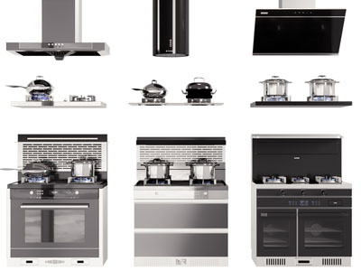 现代集成灶 抽油烟机 锅具3d模型 现代集成灶 抽油烟机 锅具