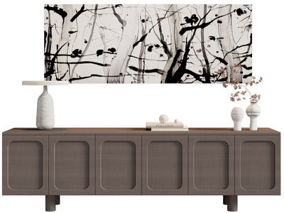 侘寂风电视柜 装饰挂画 摆件组合