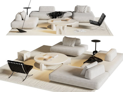 现代奶油风转角多人沙发 休闲椅子和茶几组合