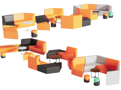 现代多巴胺几何拼接多人沙发 茶几组合