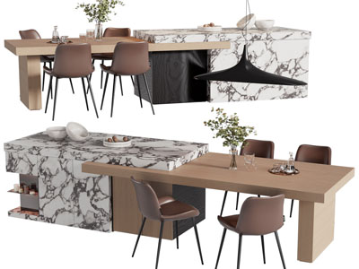 现代吧台餐桌椅组合3d模型 现代吧台餐桌椅组合