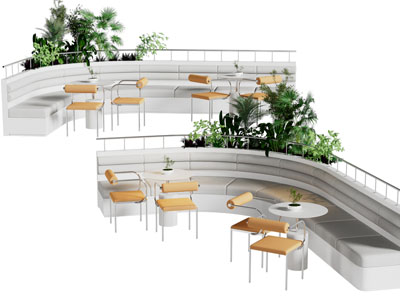 现代卡座桌椅组合3d模型 现代卡座桌椅组合