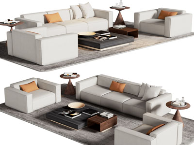 现代多人沙发 单人沙发和茶几组合