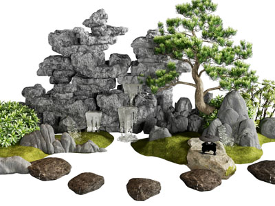 新中式假山 松树景观园艺小品