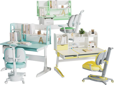 现代学生书桌椅组合3d模型 现代学生书桌椅组合