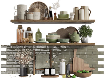 北欧置物架上的碗碟 茶具杯子 厨具