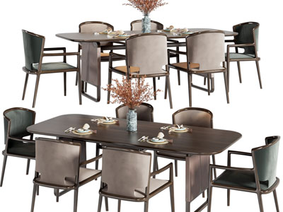 新中式实木餐桌椅组合3d模型 新中式实木餐桌椅组合