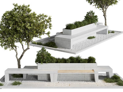 现代户外花坛树木景观造椅子