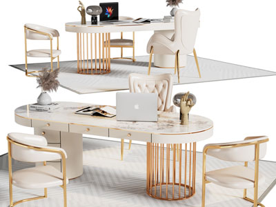 现代轻奢书桌椅组合3d模型 现代轻奢书桌椅组合