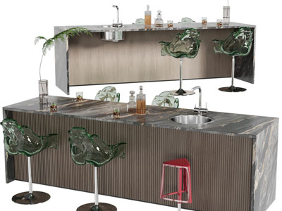 现代大理石吧台吧椅3d模型 现代大理石吧台吧椅