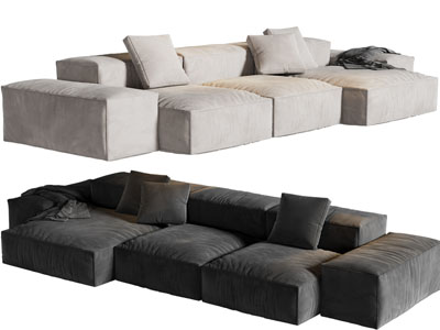 现代布艺多人沙发