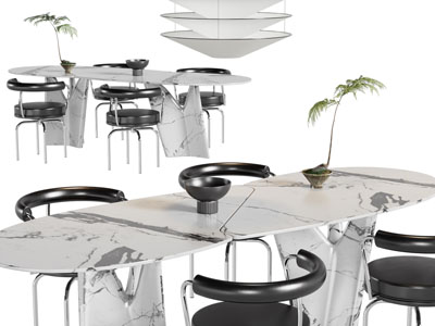 现代大理石椭圆形餐桌椅组合3d模型 现代大理石椭圆形餐桌椅组合