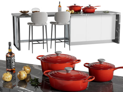 现代吧台吧椅 锅具3d模型 现代吧台吧椅 锅具