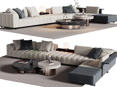 现代转角多人沙发 茶几组合