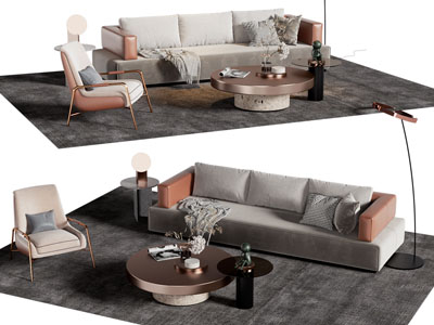 现代多人沙发 休闲椅子和茶几组合