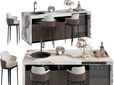 新中式吧台吧椅3d模型 新中式吧台吧椅