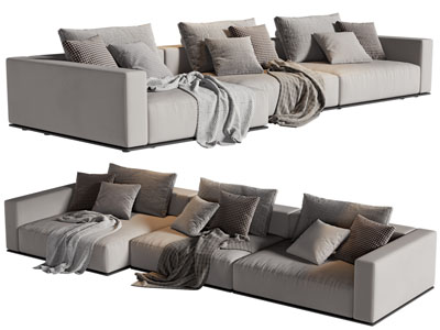 现代布艺转角多人沙发