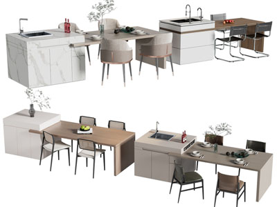 现代吧台餐桌椅组合3d模型 现代吧台餐桌椅组合