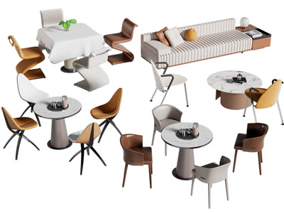 现代休闲桌椅组合 多人沙发3d模型 现代休闲桌椅组合 多人沙发