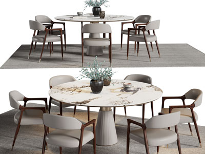 现代圆形餐桌椅组合3d模型 现代圆形餐桌椅组合