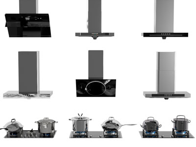 现代抽油烟机 锅具 灶台厨房电器3d模型 现代抽油烟机 锅具 灶台厨房电器