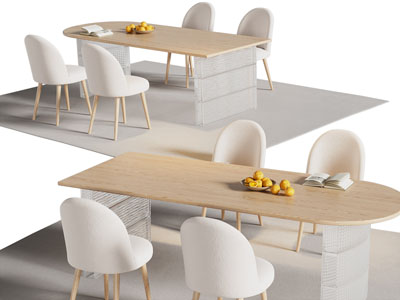 现代椭圆形餐桌椅组合3d模型 现代椭圆形餐桌椅组合