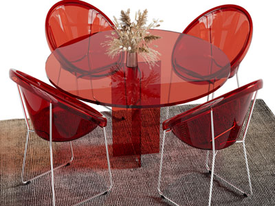 现代亚克力红色圆形餐桌椅组合3d模型 现代亚克力红色圆形餐桌椅组合
