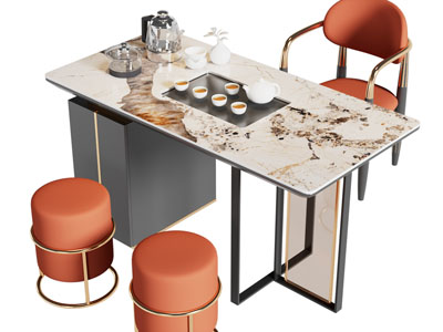 现代长方形茶桌椅组合3d模型 现代长方形茶桌椅组合