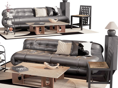 现代皮质多人沙发 休闲椅子和茶几组合