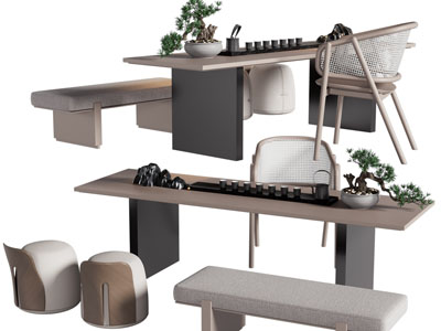 新中式茶桌椅组合3d模型 新中式茶桌椅组合