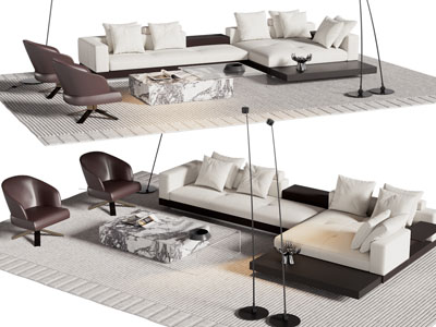 现代多人沙发 休闲椅子和茶几组合