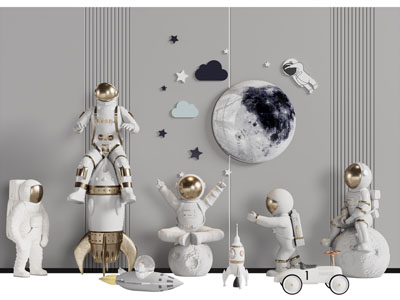 现代宇航员雕塑雕刻摆件组合3d模型 现代宇航员雕塑雕刻摆件组合
