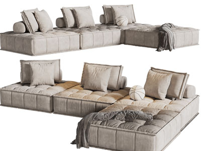 现代布艺转角多人沙发