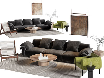 现代布艺多人沙发 休闲椅子和茶几组合