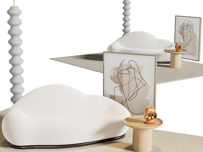 现代云朵造的多人沙发 边几