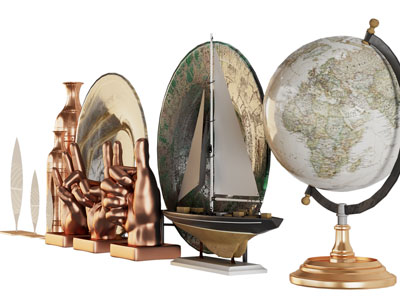 现代地球仪 帆船装饰品摆件组合