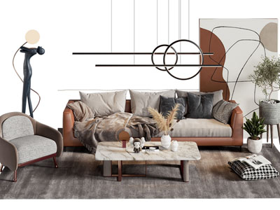 现代多人 单人沙发和茶几组合